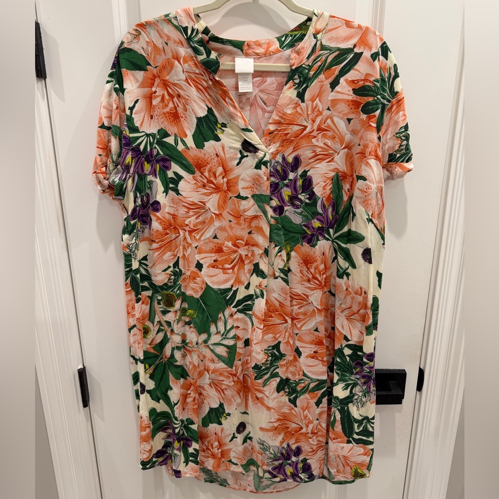 H&M Peach and Green Floral Dress